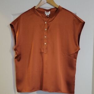 Nicole Miller New York Rust Sleeveless Silk-Feel Blouse Size L